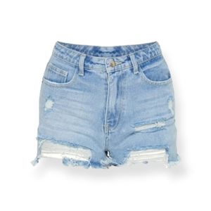 PRETTYLITTLETHING Light Blue Wash Ripped Denim Shorts